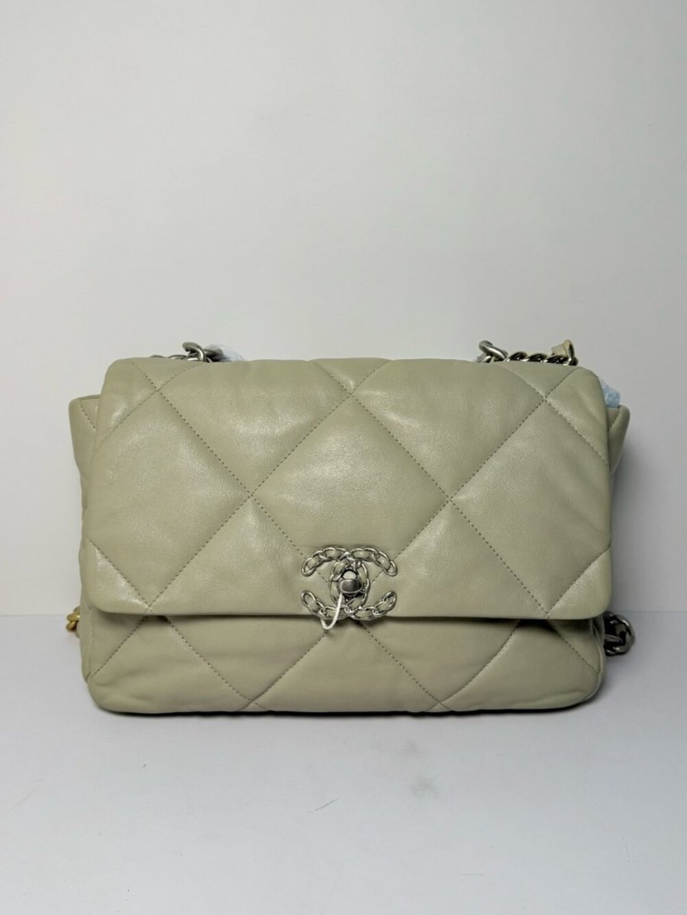 Chanel 19Bag Medium Sage Grey Quilted Lambskin Chain Crossbody Bag